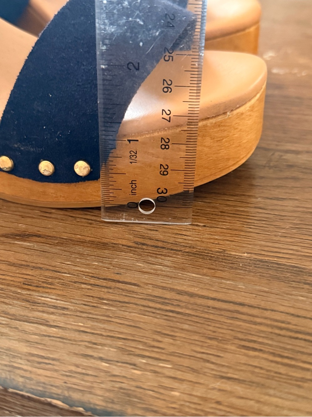 Platform Block Heel Sandals in Navy with Gold Studs - Picture 4 of 9